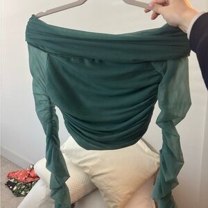 Zara Teal Off-Shoulder Ruched Crop Top